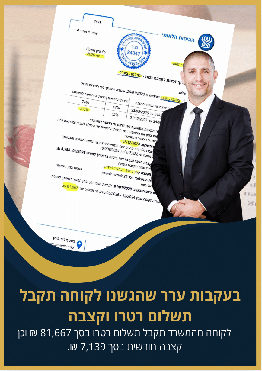 בעקבות ערר לקוחה תקבל תשלום רטרו בסך 81,667 וקצבה