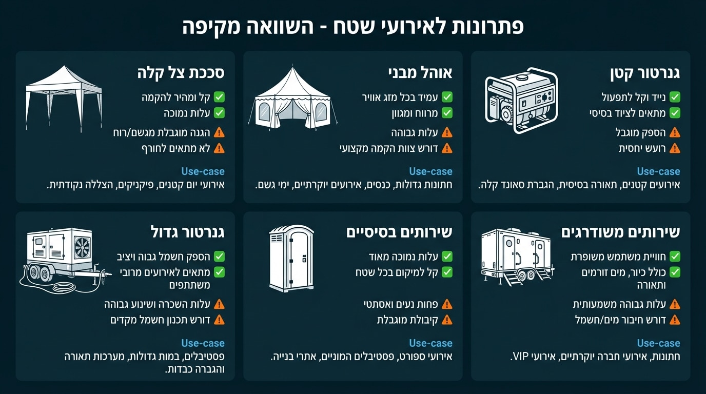 טבלת השוואת פתרונות לאירועים בשטח פתוח