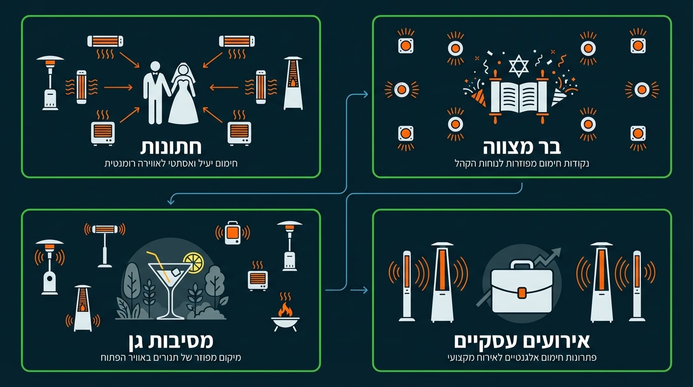 התאמת פטריות חימום לסוגי אירועים שונים - חתונה ובר מצווה