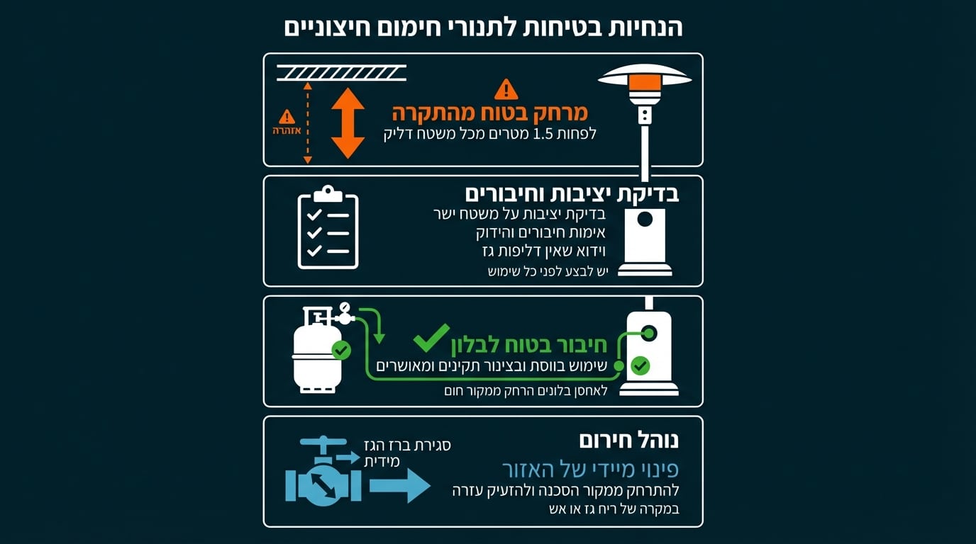 הצבת פטריות חימום נכונה באירוע עם מרחקי בטיחות